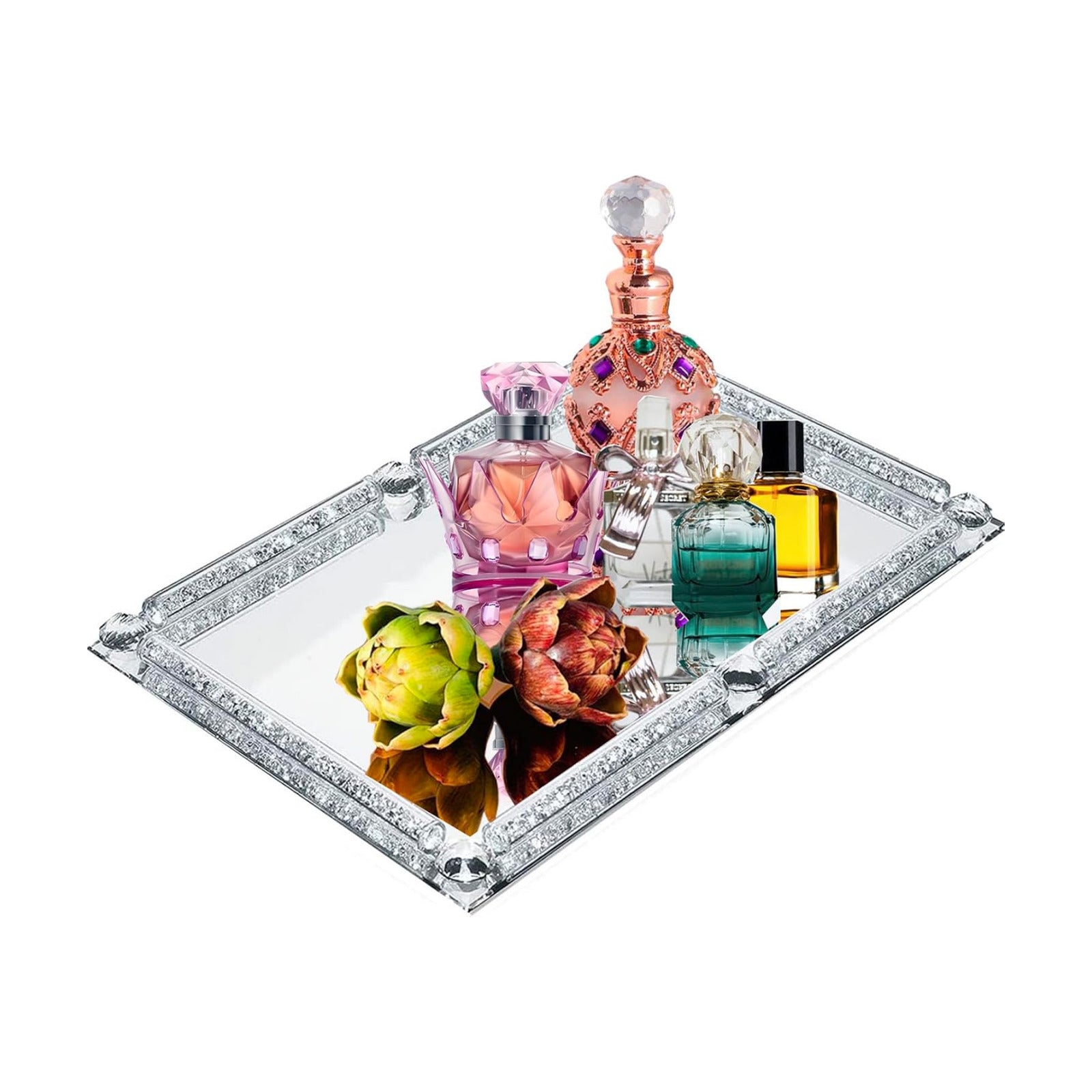 Glass Mirror Modern Jewelry Trinket Trays / Silver C / 15.7 x 11.8