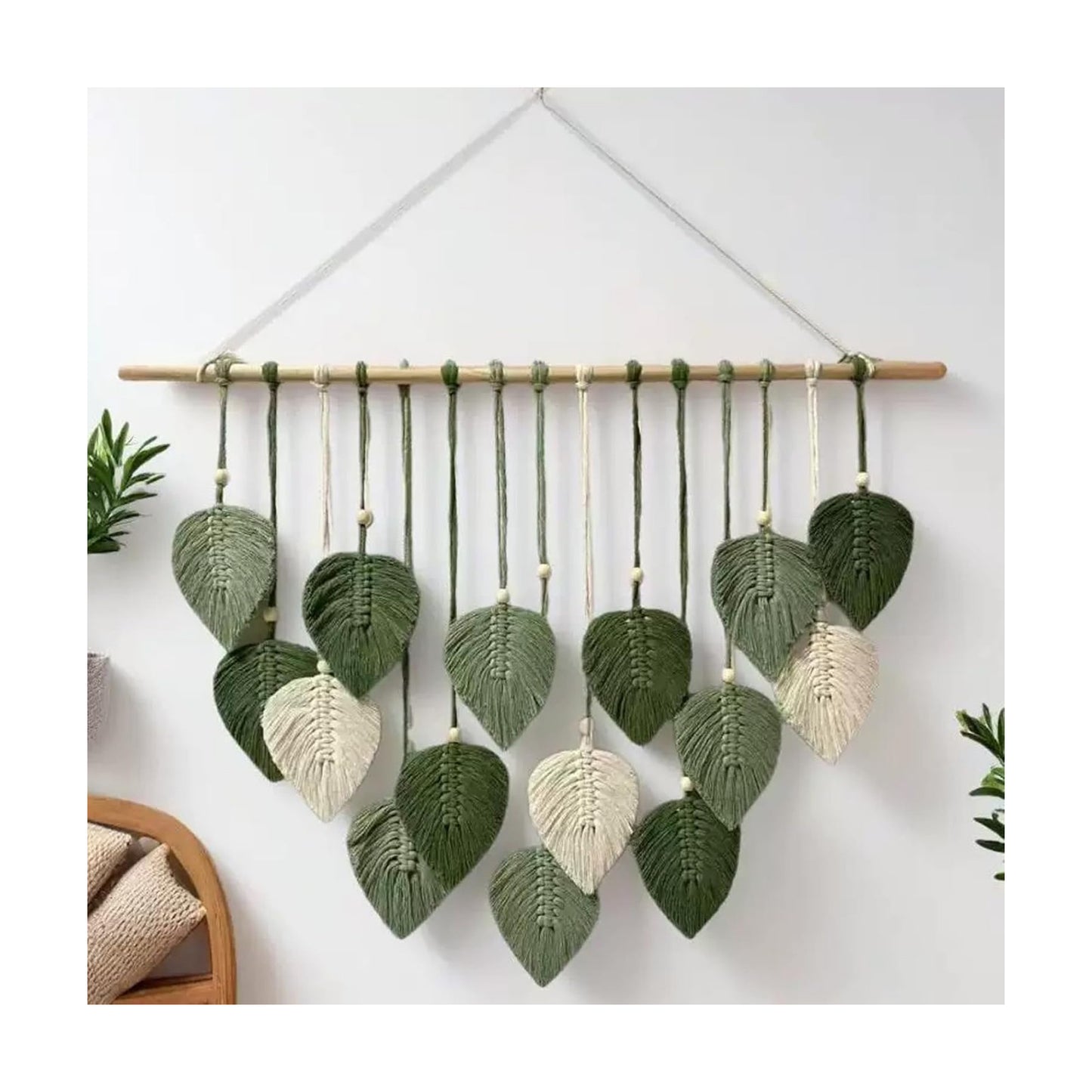 Wall Hanging Decor Leaves Tapestry Boho Wall Decor Woven Feather Handmade Yarn / Lightgreen-m