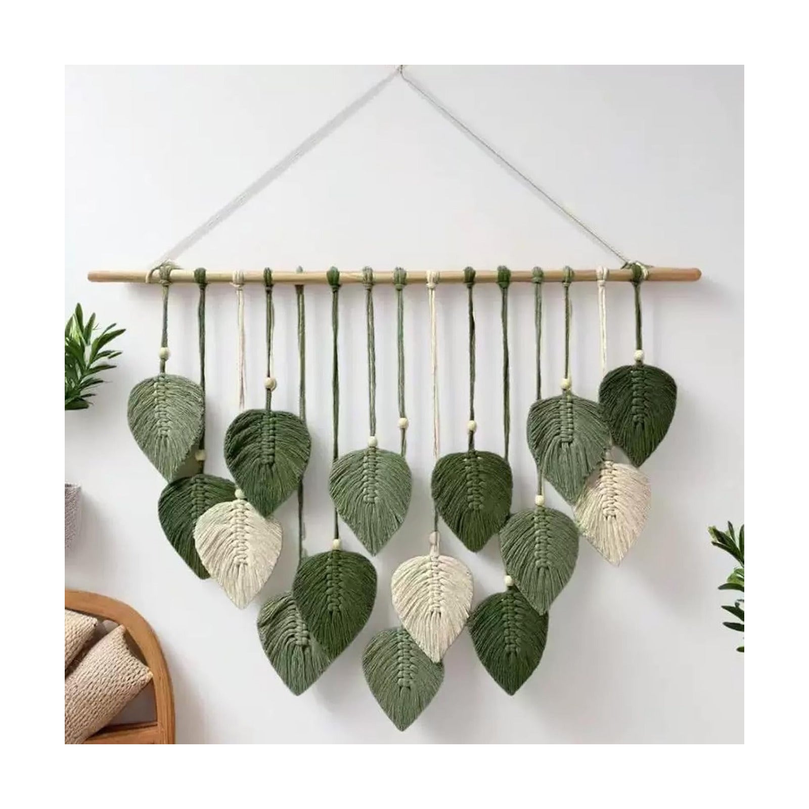Wall Hanging Decor Leaves Tapestry Boho Wall Decor Woven Feather Handmade Yarn / Lightgreen-m