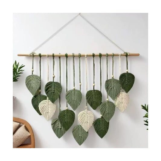 Wall Hanging Decor Leaves Tapestry Boho Wall Decor Woven Feather Handmade Yarn / Lightgreen-m