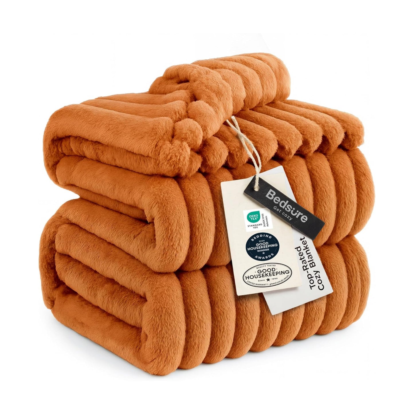Bedsure Soft Full Size Fleece Blankets for Bed Orange 84"x90"