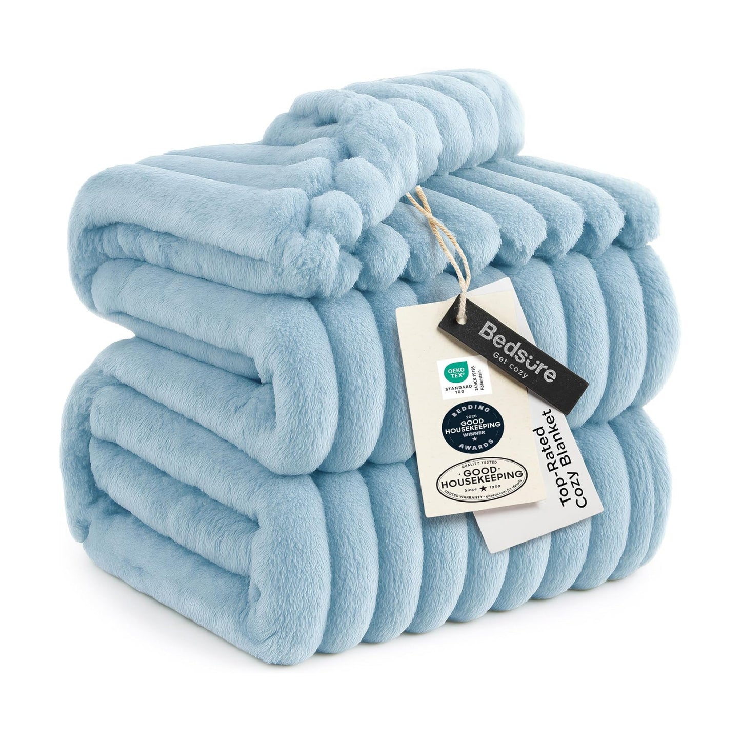 Bedsure Soft Full Size Fleece Blankets for Bed Light Blue 84"x90"