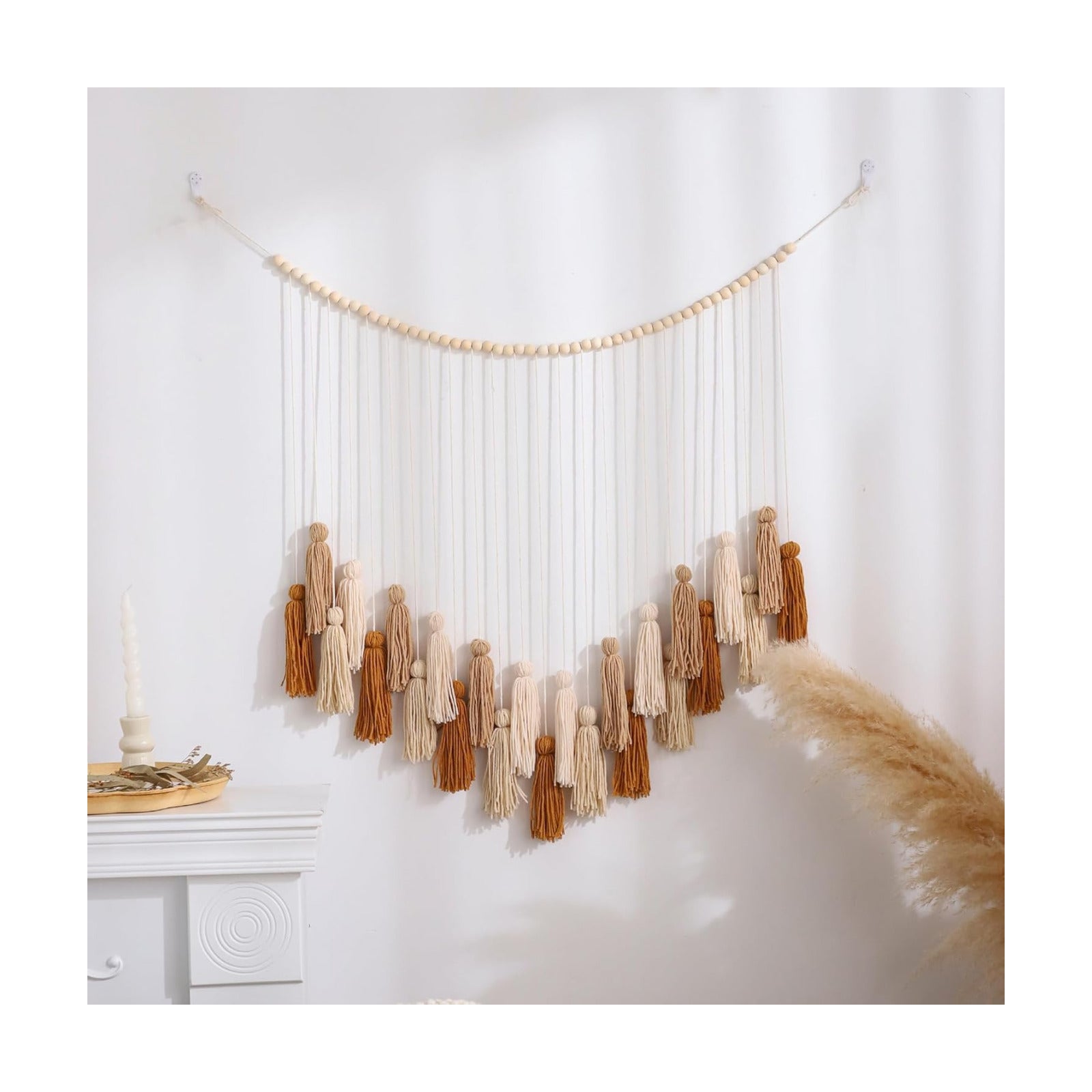 Khaki & Beige Boho Macrame Wall Hanging Handmade Tassels Garland Wall Décor / Brown