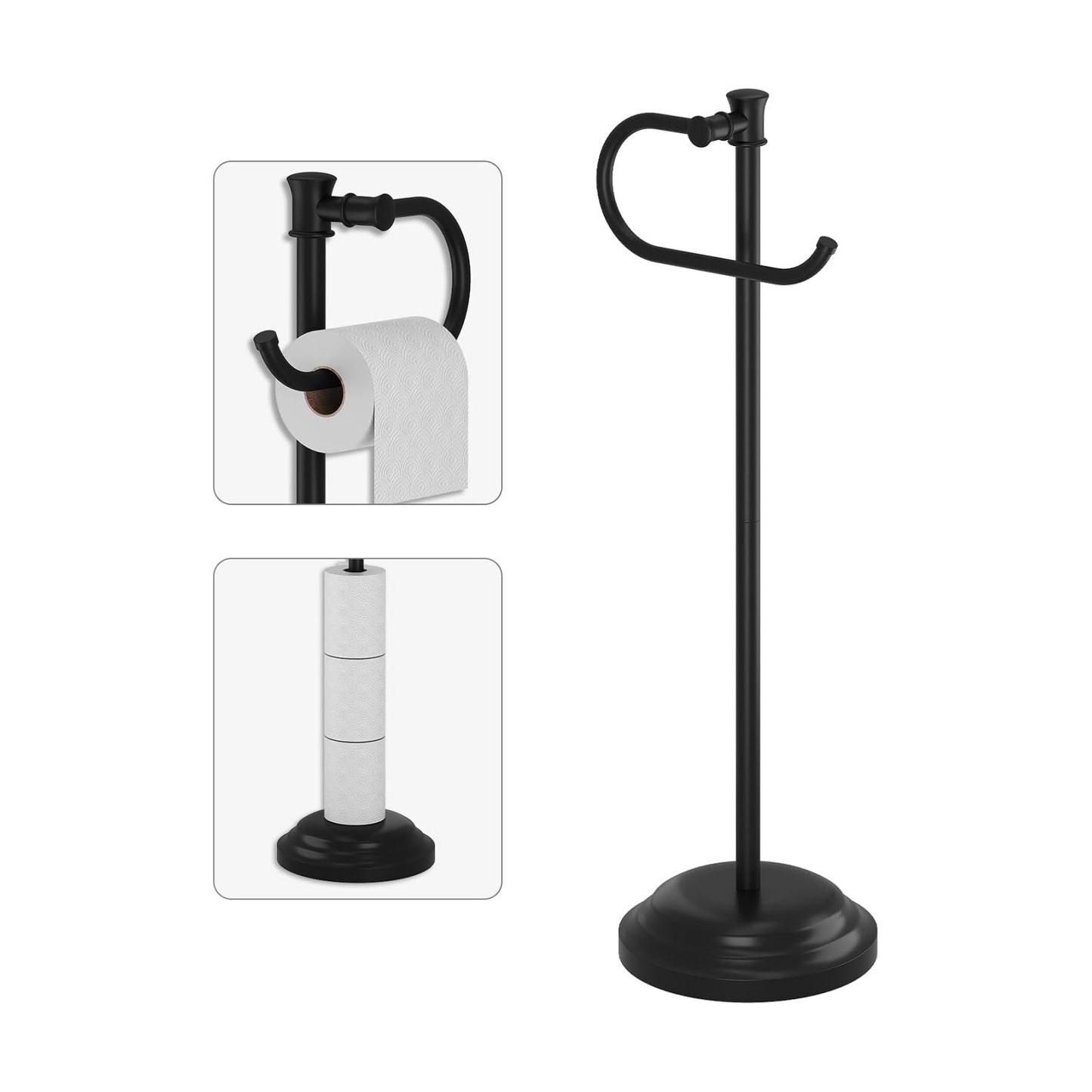 Toilet Paper Holder Floor Stand, Bathroom Freestanding Black | Toilet Tissue Roll Holder, Free Standing Rack with