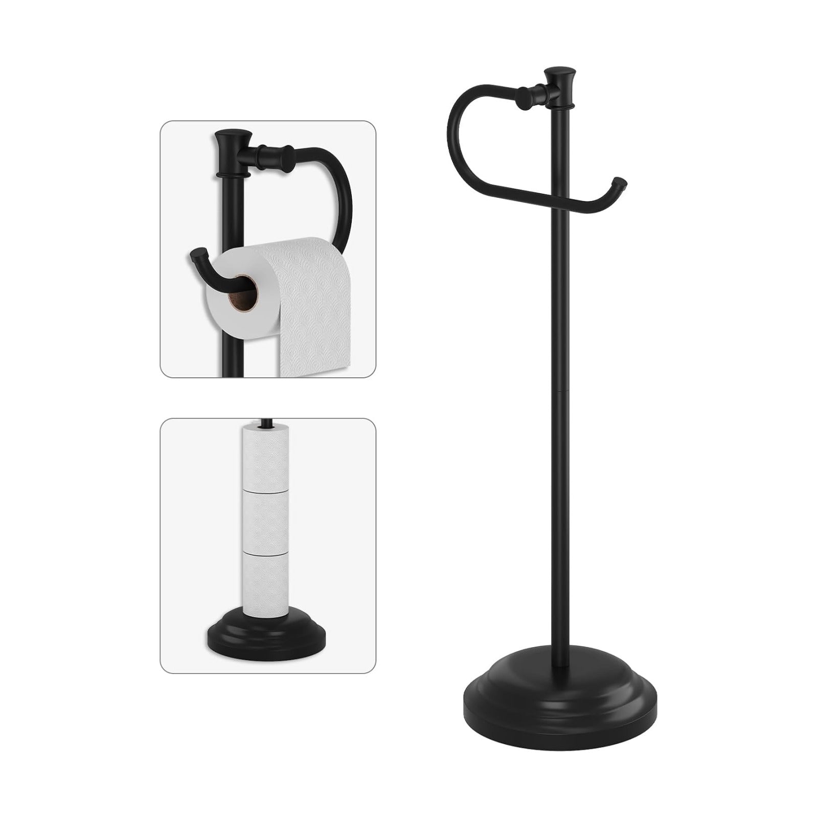 Toilet Paper Holder Floor Stand, Bathroom Freestanding Black | Toilet Tissue Roll Holder, Free Standing Rack with
