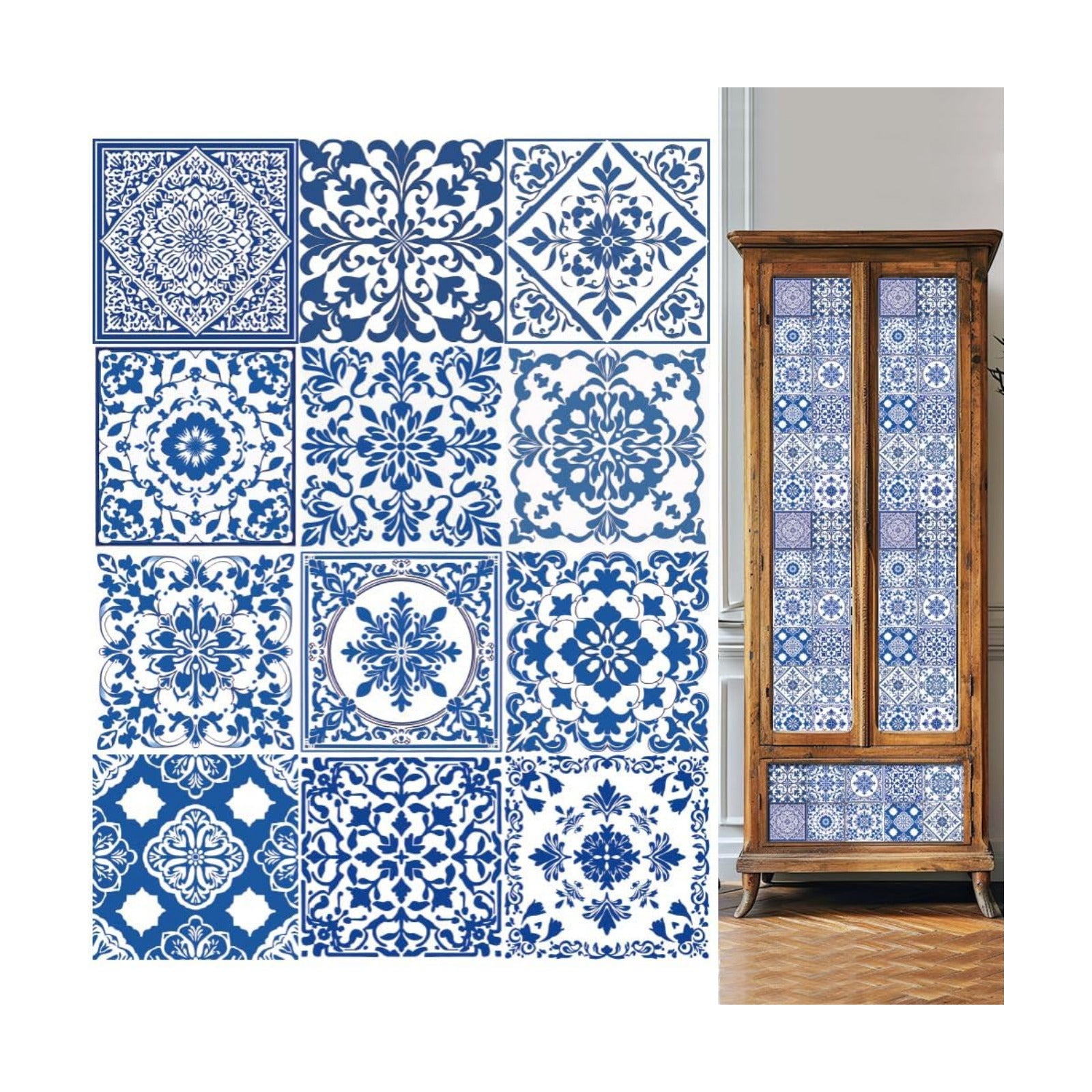 White Tile Stickers Mosaic Style Peel and Stick Backsplash Tile Stickers DIY / Blue / Set of 36