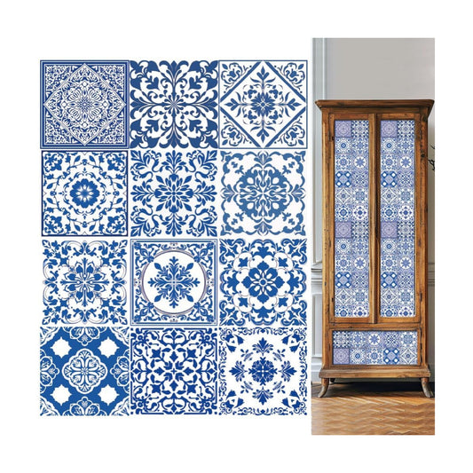 White Tile Stickers Mosaic Style Peel and Stick Backsplash Tile Stickers DIY / Blue / Set of 36