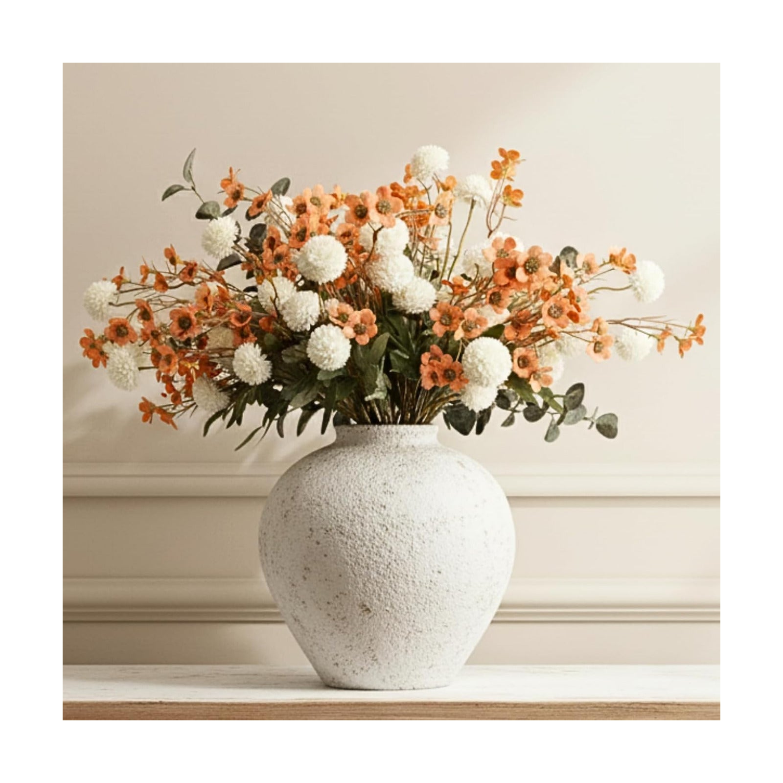 22 Long Stems Faux Silk Flowers, White & Orange Floral Arrangement