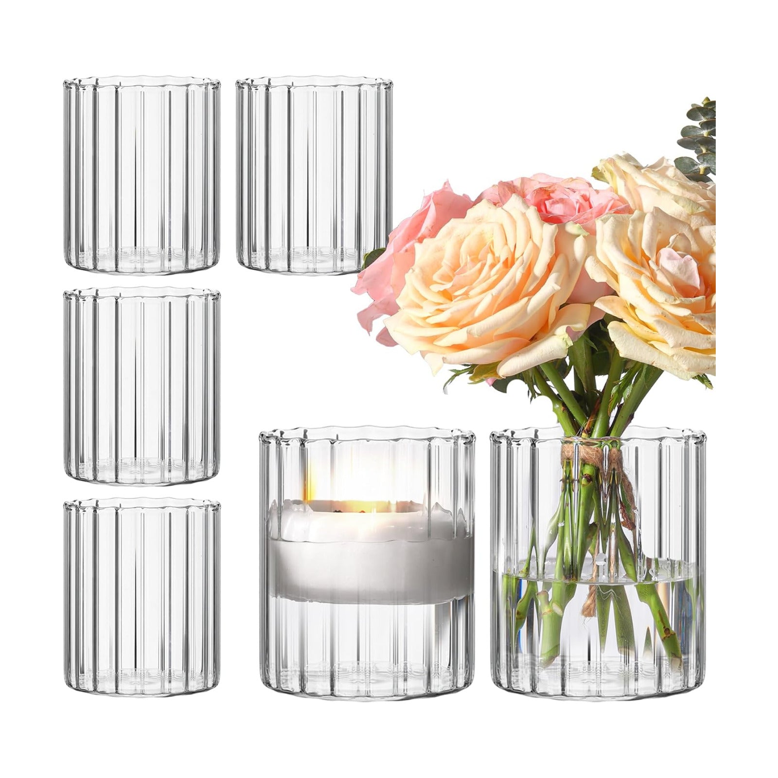 Mini Glass Cylinder Vases Tall / 4 Inch Tall / Clear / 3.9 Inch / Set of 6