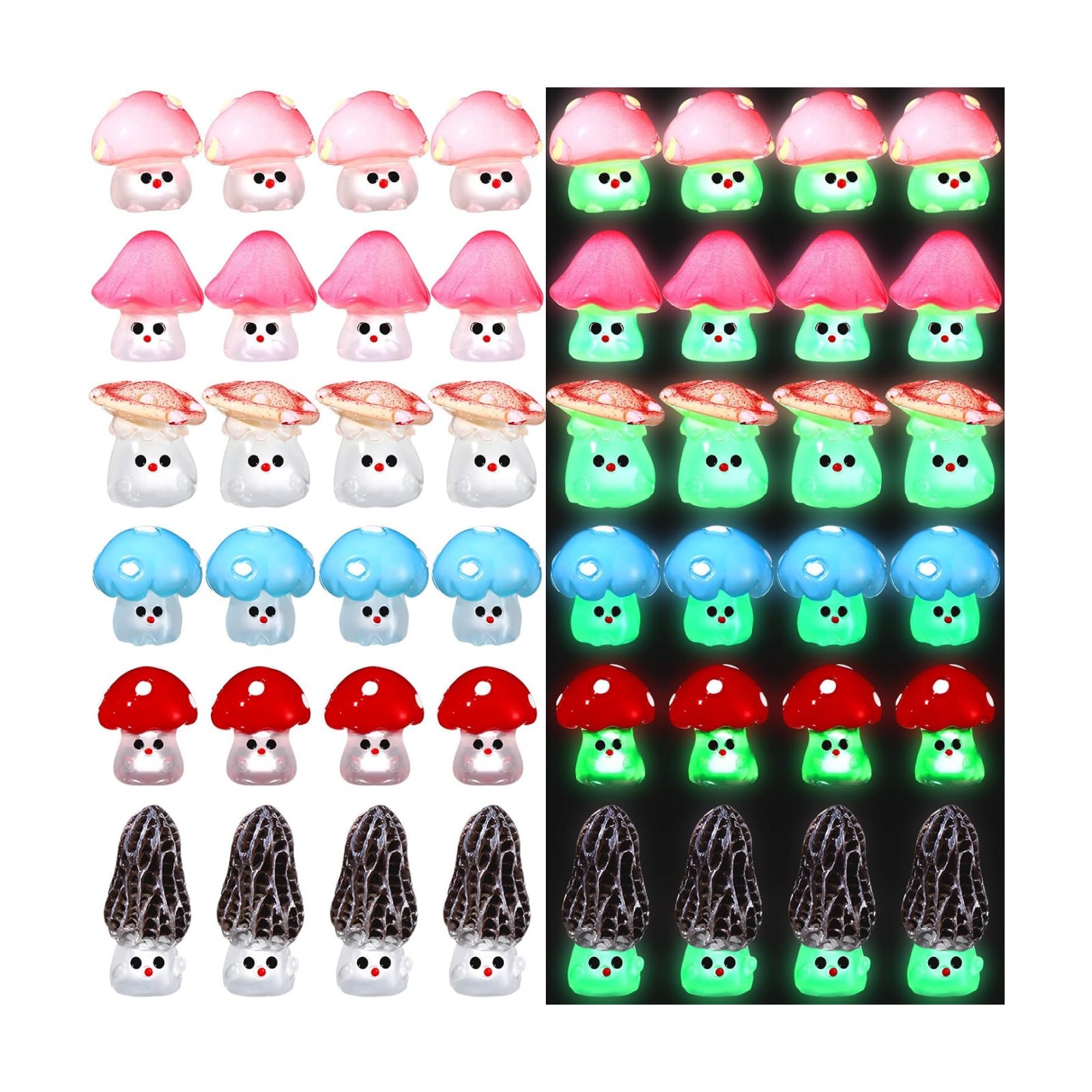 96 Luminous Glow in The Dark Mini Mushrooms Bulk Tiny Resin Mushroom Figurines Miniature / Vivd