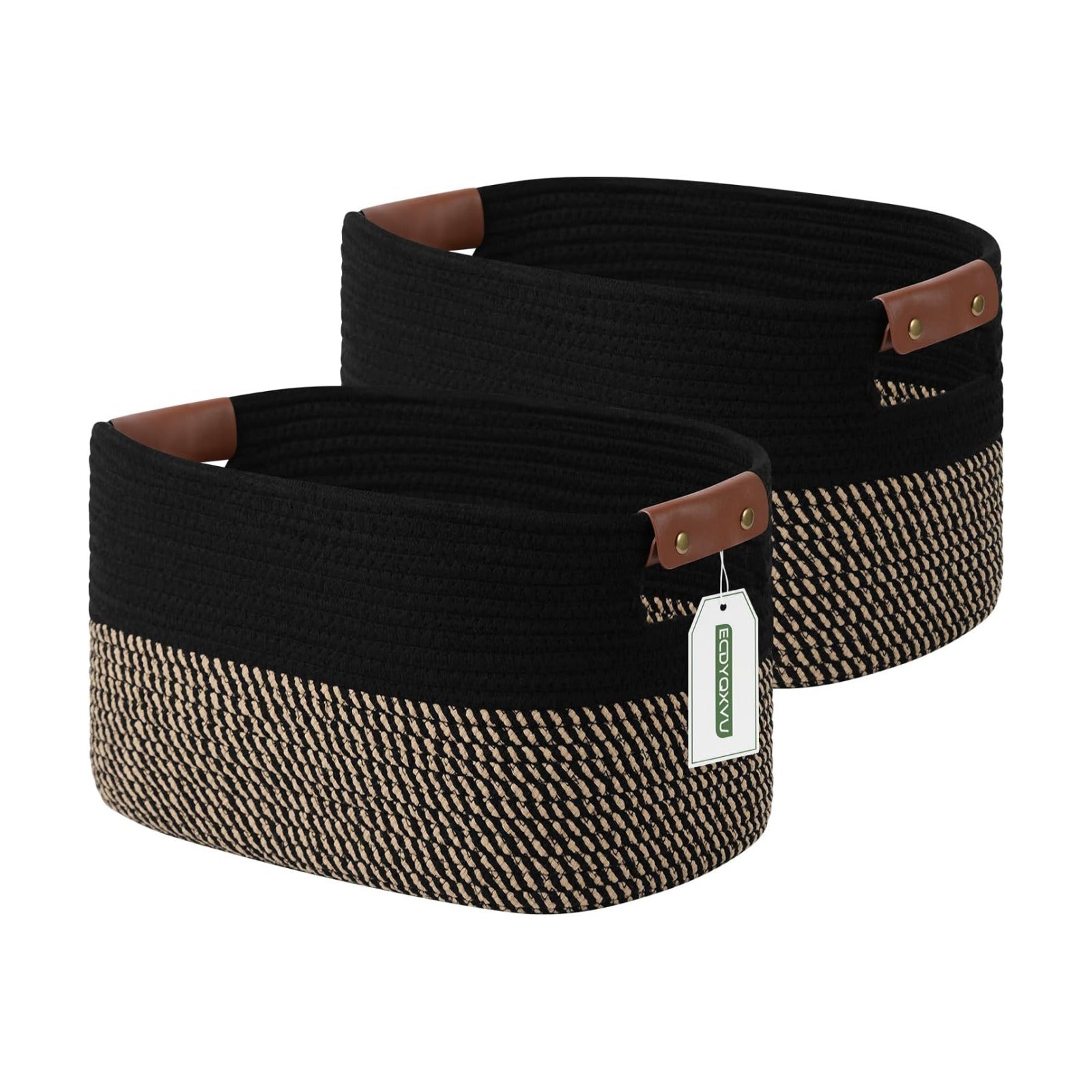 Woven Basket / Storage Baskets / Black/brown / 15 x 10 x 9 / Set of 2