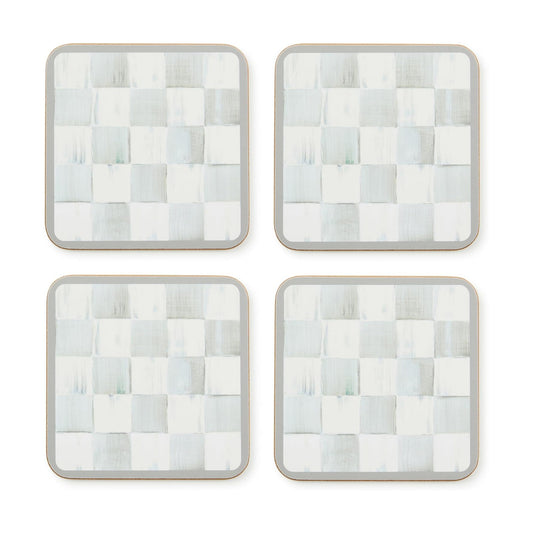 Square Cork-Back Coaster Set / Sterling Check / Gray / Set of 4