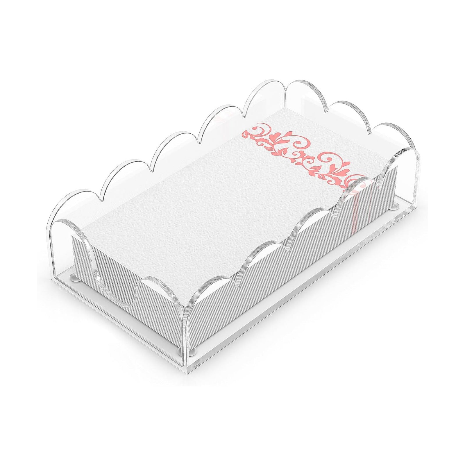Scalloped Tray / Acrylic Napkin Holder / Guest Towel Tray / Clear