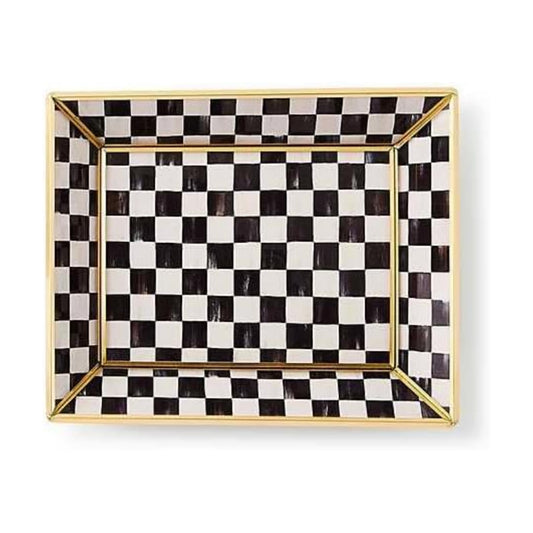 Glass Tray / Decorative Bathroom Counter Tray / Courtly Check / Black