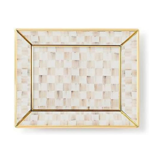 Glass Tray / Decorative Bathroom Counter Tray / Mocha Check / Brown