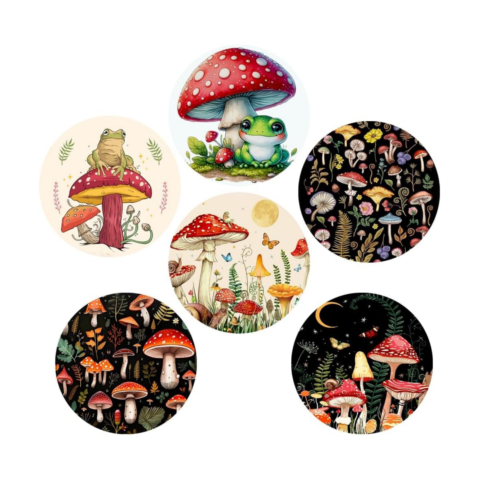 Witchy Frog Absorbent Ceramic Drink Coaster for Cup Mat Coffee Table / Mushroom / Set of 6