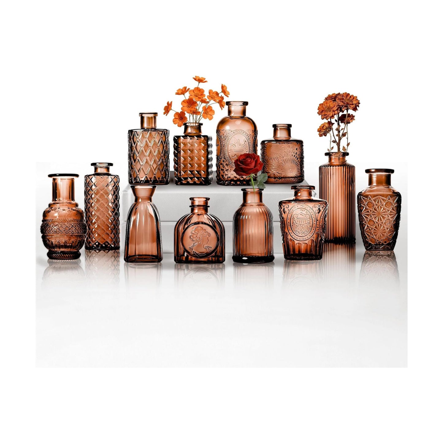 Clear Bud Vases for Flowers / Brown / Set of 12