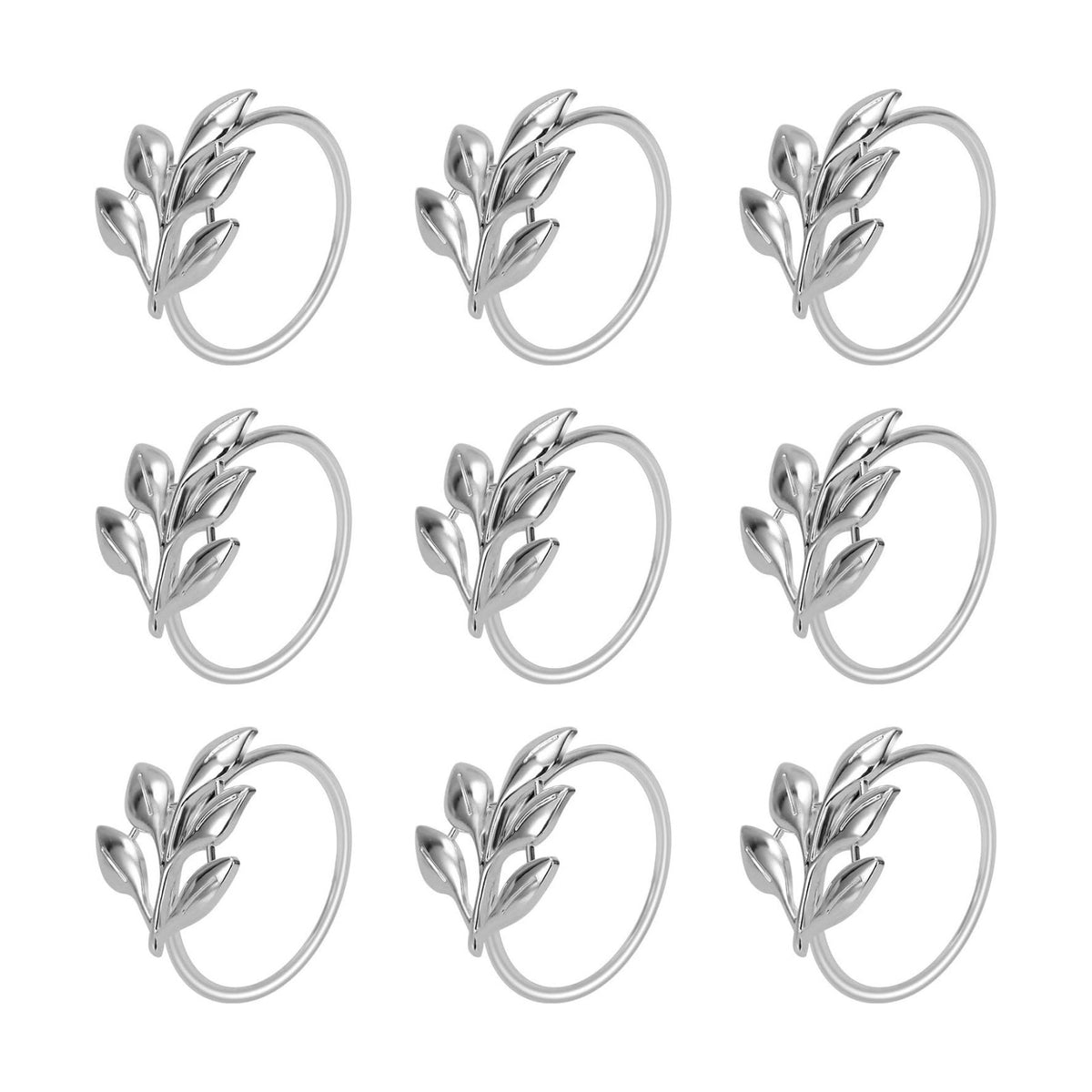 KPOSIYA Silver Napkin Rings Set of 12, Leaf Napkin Holder for Thanksgiving