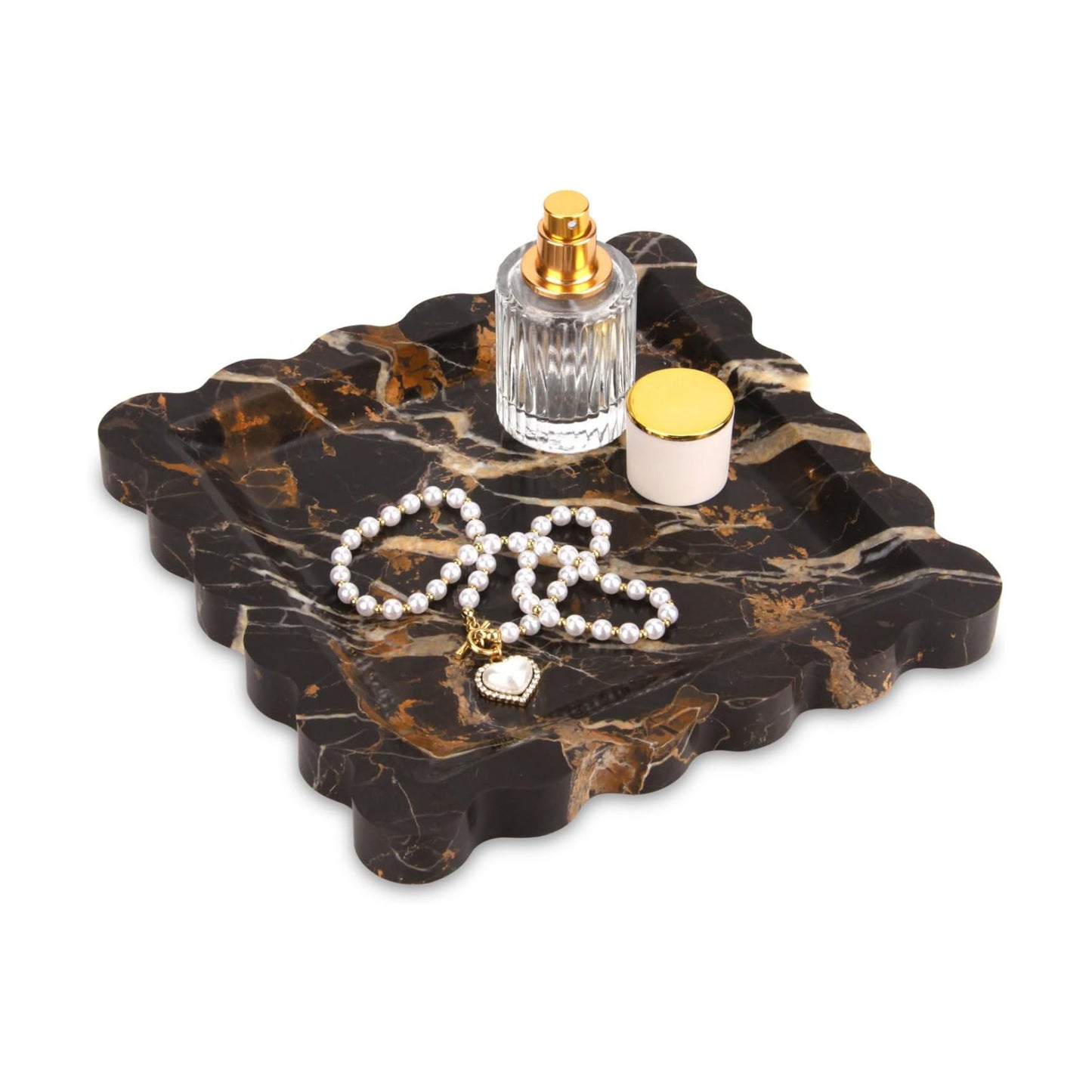 Square Marble Decorative Tray / Black Gold / 8 x 8 x 0.8