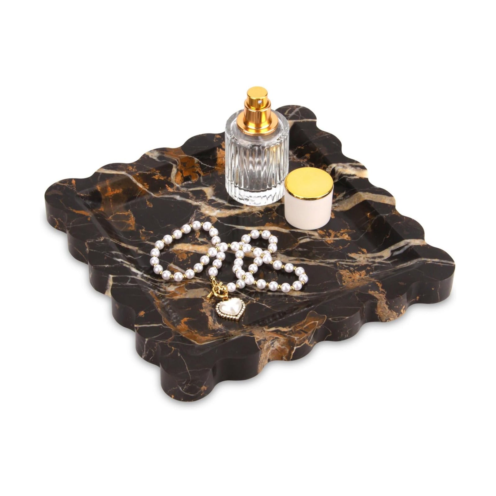 Square Marble Decorative Tray / Black Gold / 8 x 8 x 0.8