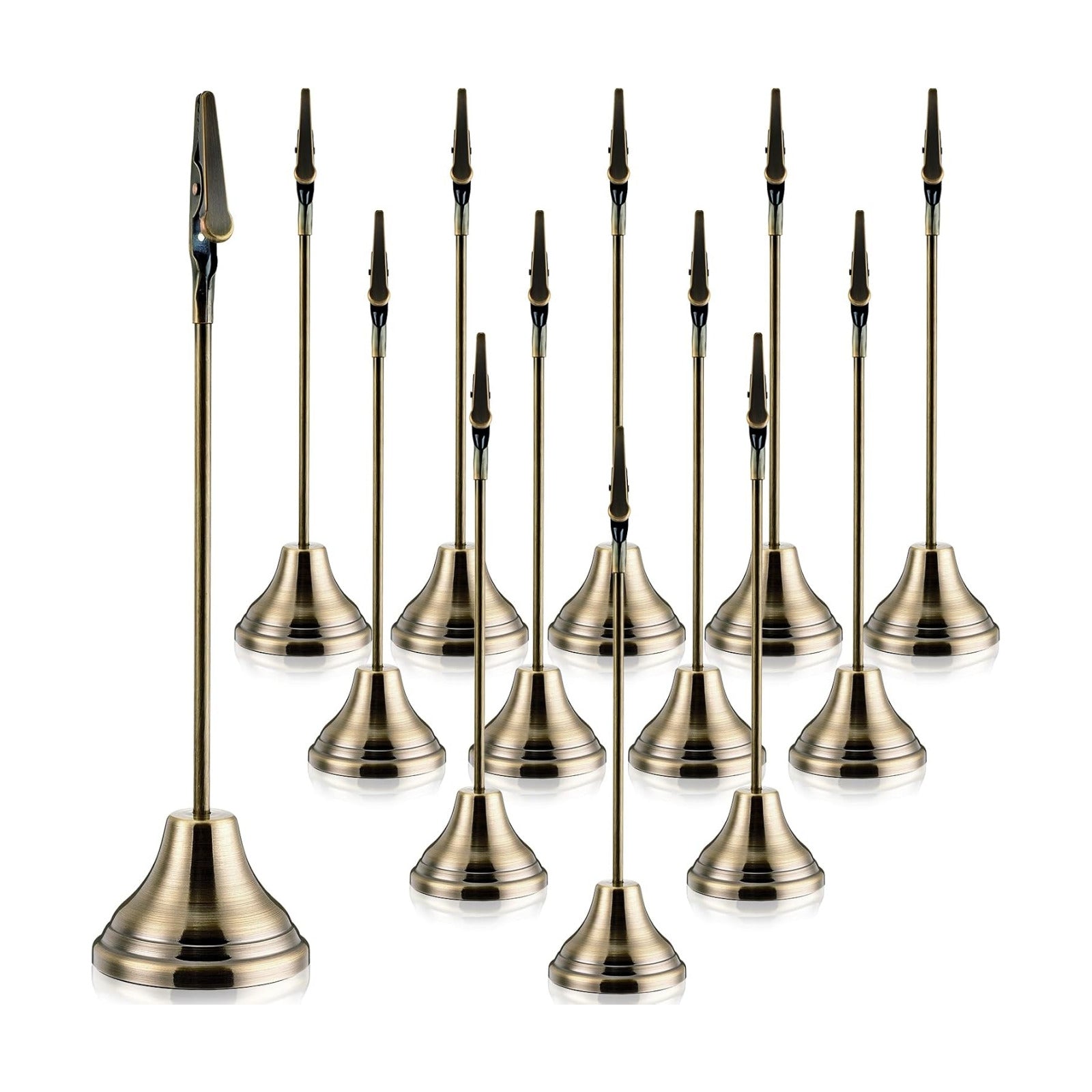 Skyygemm 12 Pcs Table Number Holders Metal Alligator Clip, Bronze, 8 Inch | Cone Base Clips for Place Cards, Food