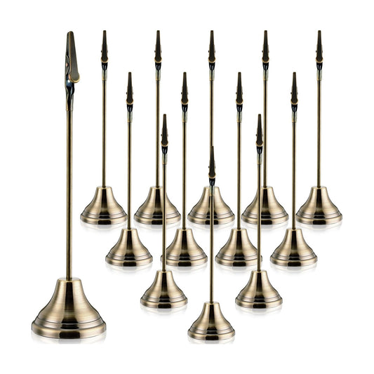 Skyygemm 12 Pcs Table Number Holders Metal Alligator Clip, Bronze, 8 Inch | Cone Base Clips for Place Cards, Food