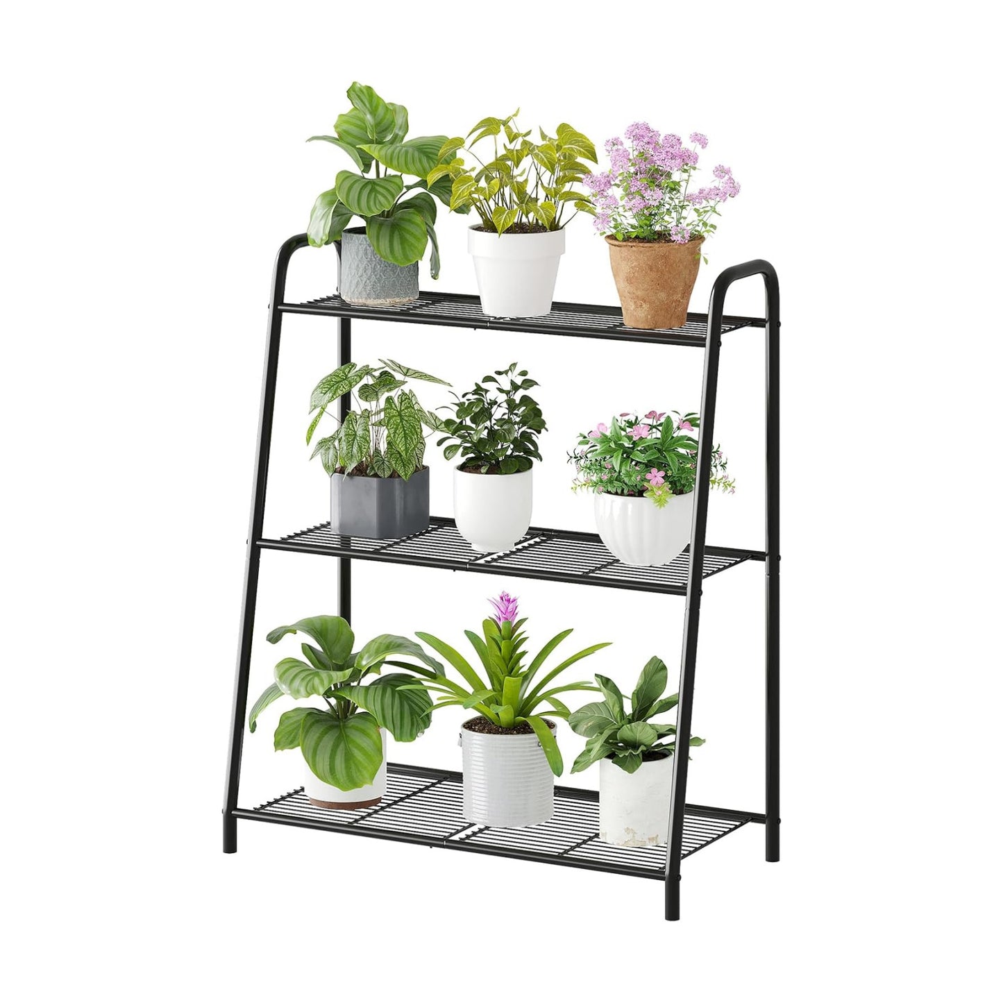 3-Tier Corner Plant Stand, Metal Black Flower Pot Rack, Indoor Outdoor Heavy Duty Shelf (Black, 3 Tier)