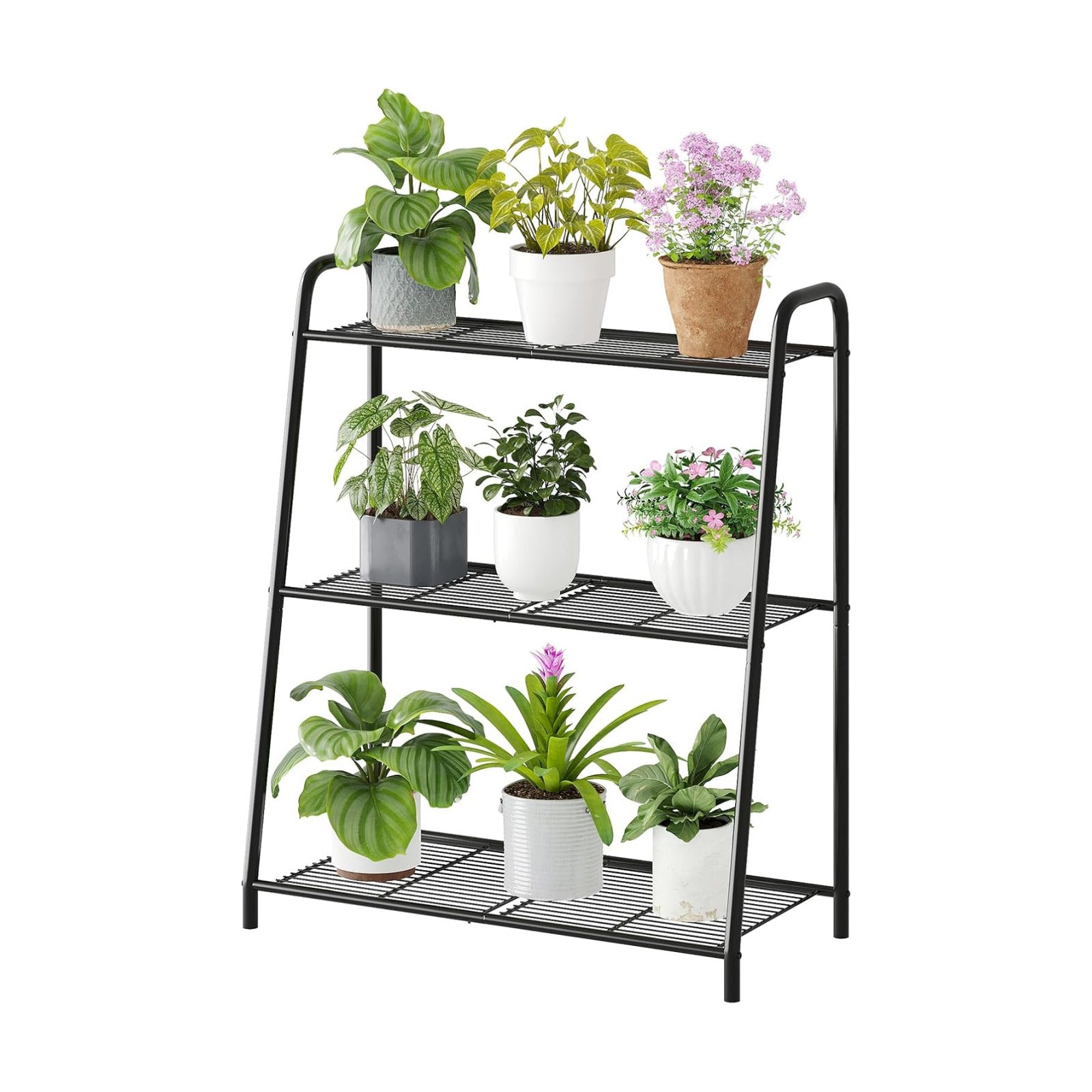 3-Tier Corner Plant Stand, Metal Black Flower Pot Rack, Indoor Outdoor Heavy Duty Shelf (Black, 3 Tier)