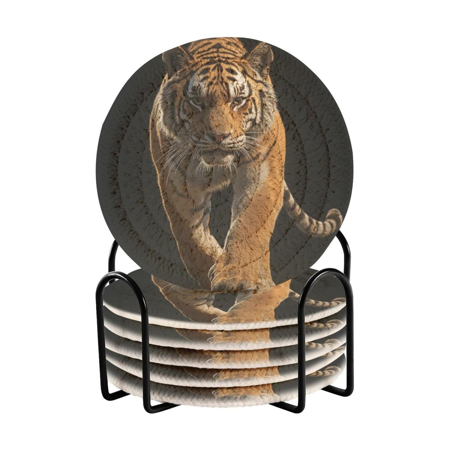 Coasters for Drinks Walking Tiger Pattern Absorbing Round Table Mat for Mugs and Cups / Multi 10