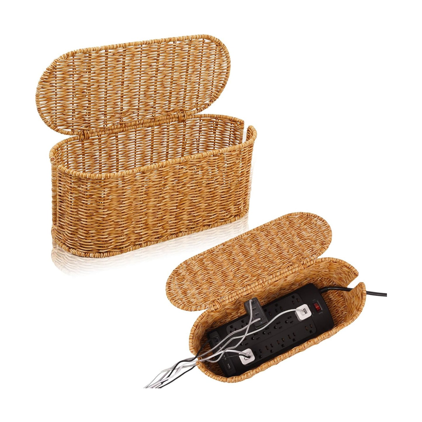 Handmade Rattan Cable Organizer / Natural / Oval