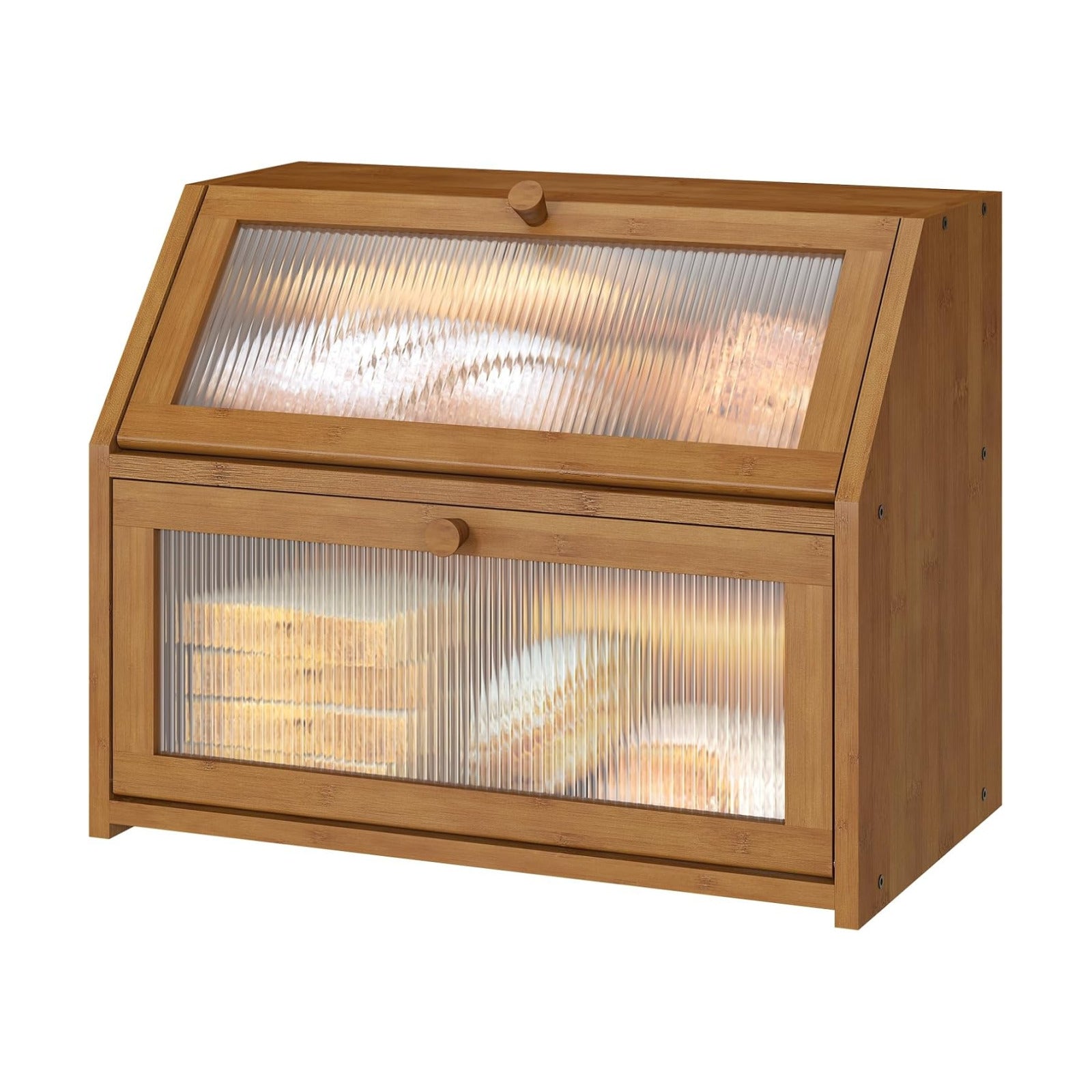 Bread Box for Kitchen Counter, Large Bamboo Wood Double Layer Bread Box, Wooden Bread Storage Capacity