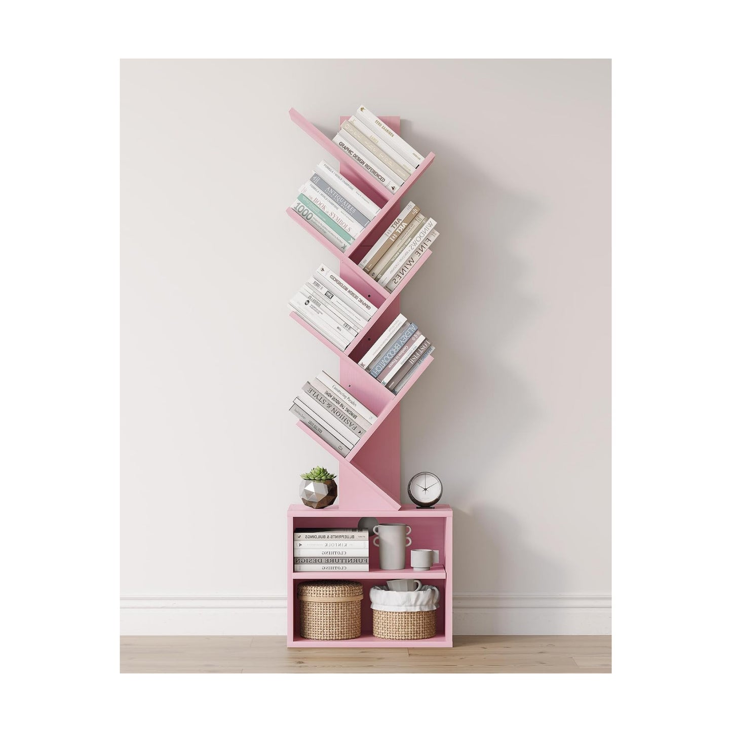SUNMORY 6 Tier Tree Bookshelf, Tall Small Bookcase with Storage Cabinet