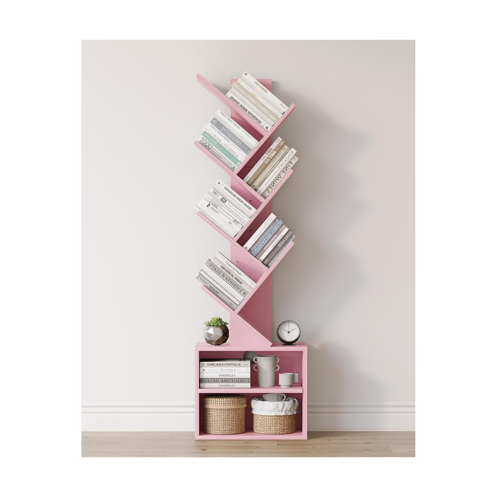 SUNMORY 6 Tier Tree Bookshelf, Tall Small Bookcase with Storage Cabinet