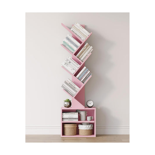 SUNMORY 6 Tier Tree Bookshelf, Tall Small Bookcase with Storage Cabinet