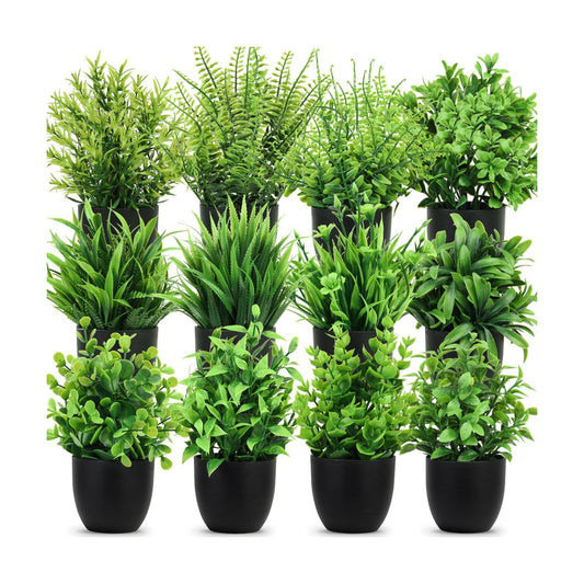 Artificial Plants Mini Fake Potted Plants / Flower Plant with Black Pot / Set of 12