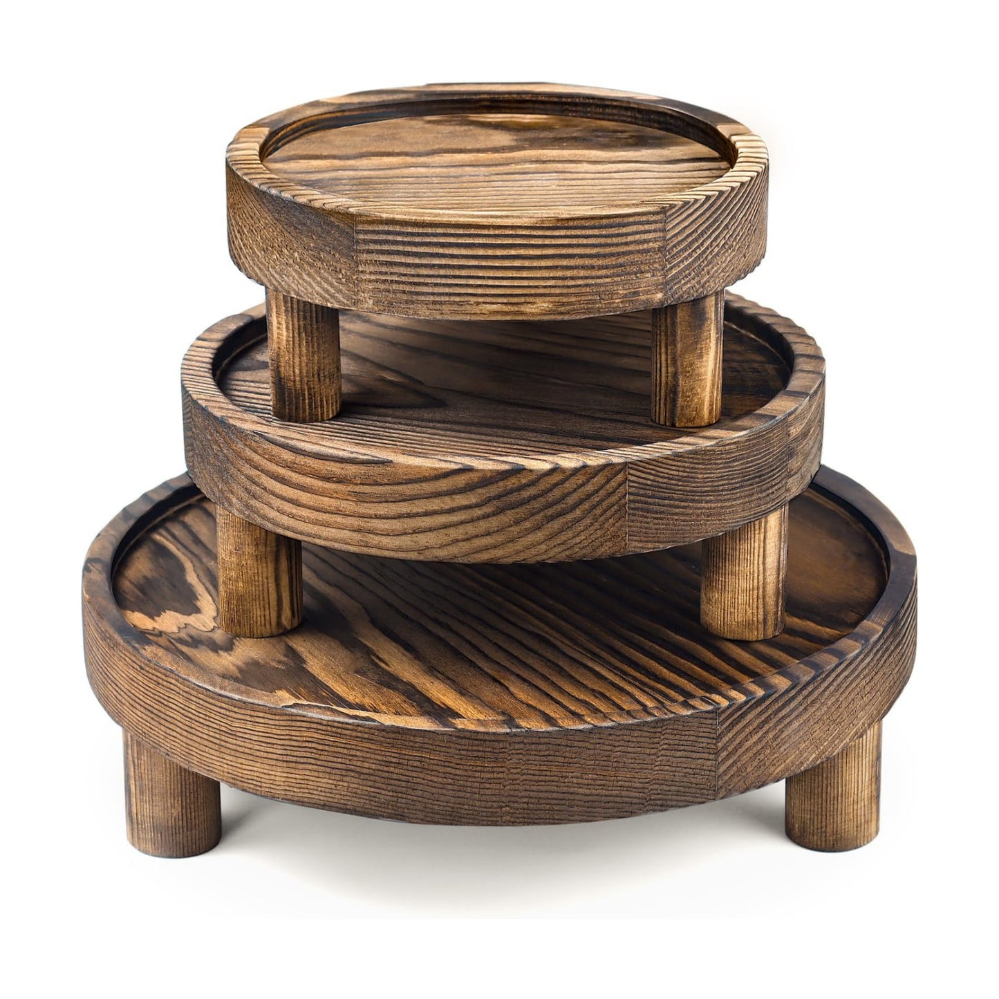 Wood Riser Display Pedestal Stand / Rustic Brown / Set of 3
