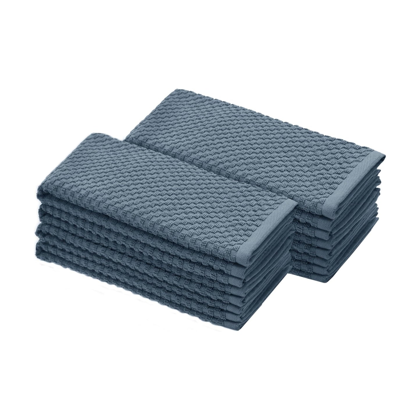 COTTON CRAFT Amazing Kitchen Towels - 8 Pack 100% Cotton Waffle Terry Towel | Blue - 16x28 inch Euro Café Waffle Weave