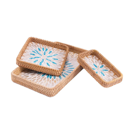 Rattan Tray / Decorative Wicker Serving Tray for Bread Fruit Tea / Leaf / Set of 3