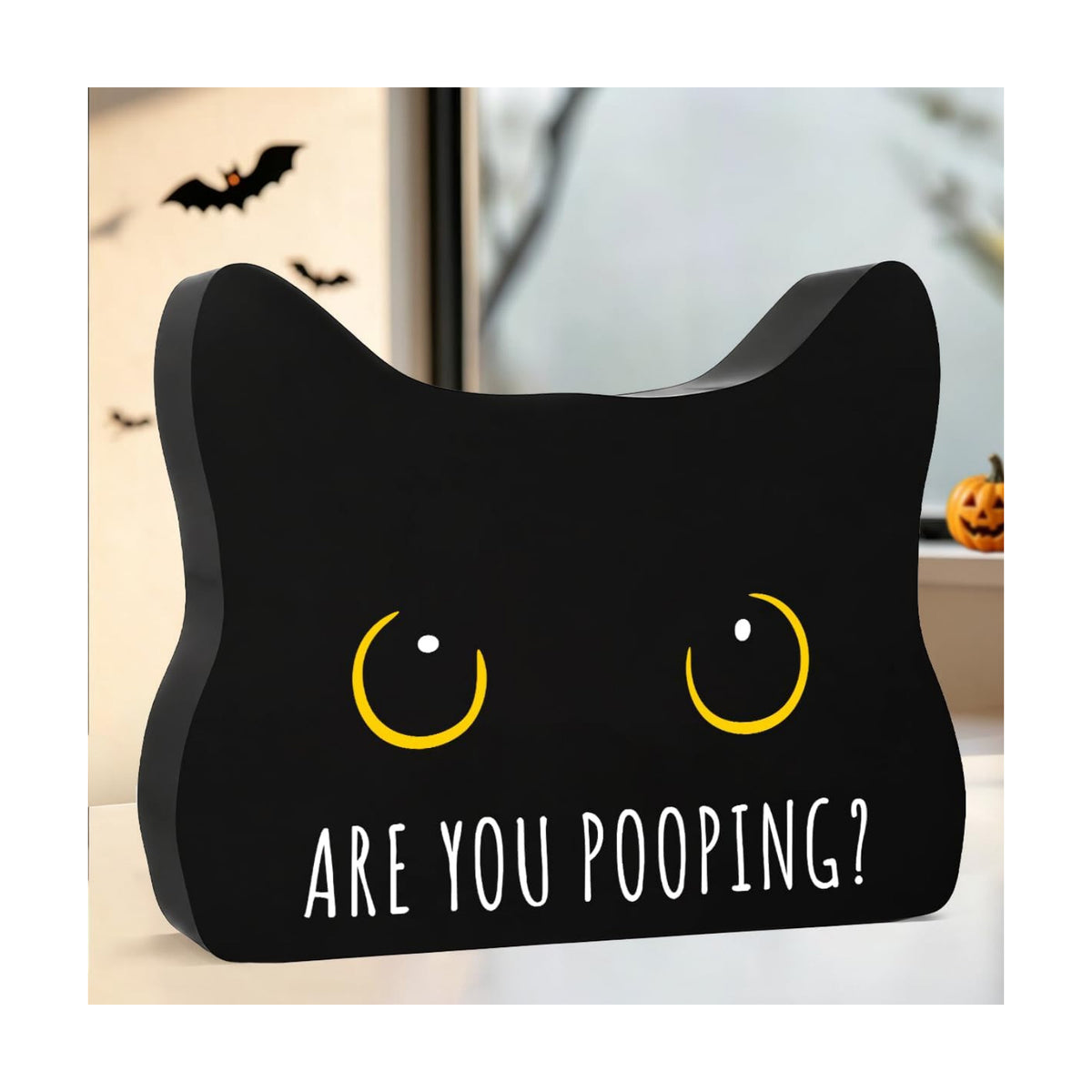 Black Cat Halloween Bathroom Decor Sign, Cute Halloween Black Cat Gifts