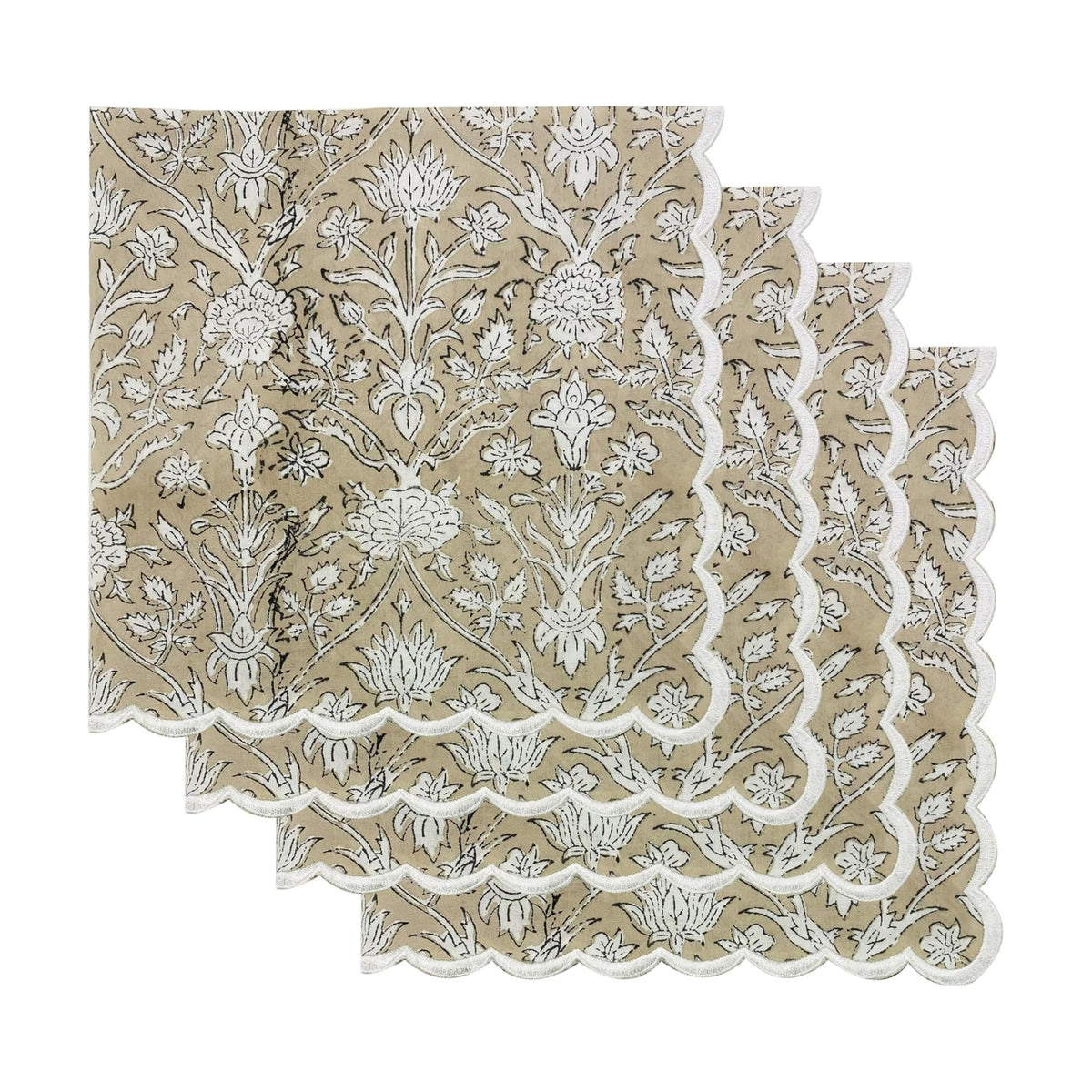 Ridhi Hand Block Print Cloth Napkins, Taupe, 18x18 in, Set of 4