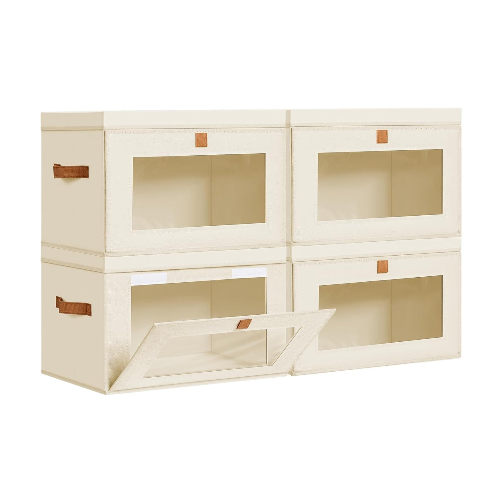 Storage Bins / Fabric Closet Organizer / Beige / Large / Set of 4