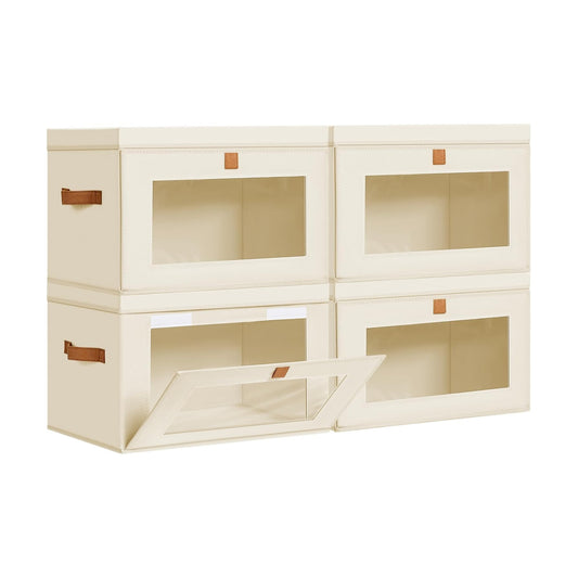Storage Bins / Fabric Closet Organizer / Beige / Large / Set of 4