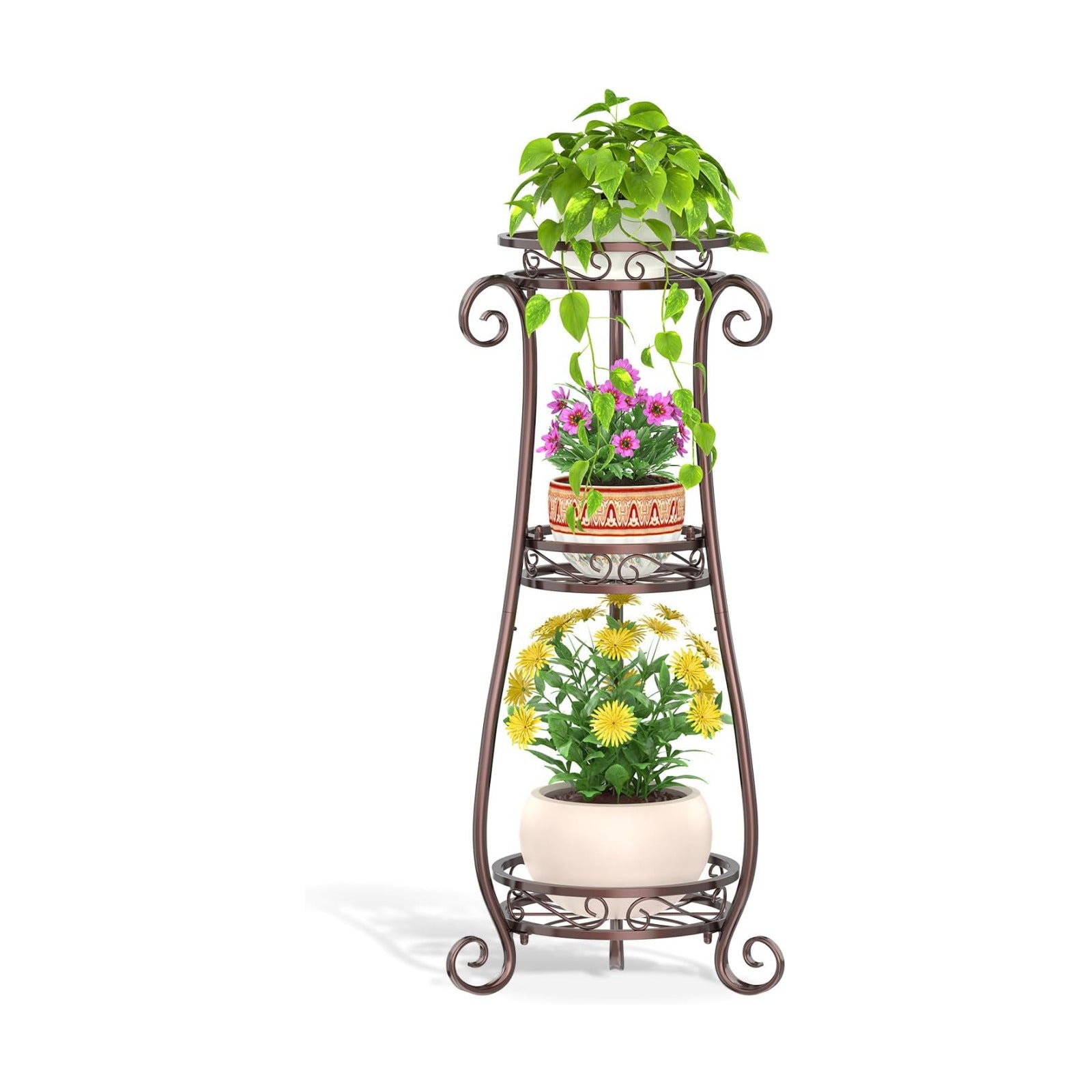 LASZOLA 3 Tiers Metal Corner Plant Flower Stand Tall Indoor Outdoor, Bronze | Heavy Duty Small Holder Shelf for