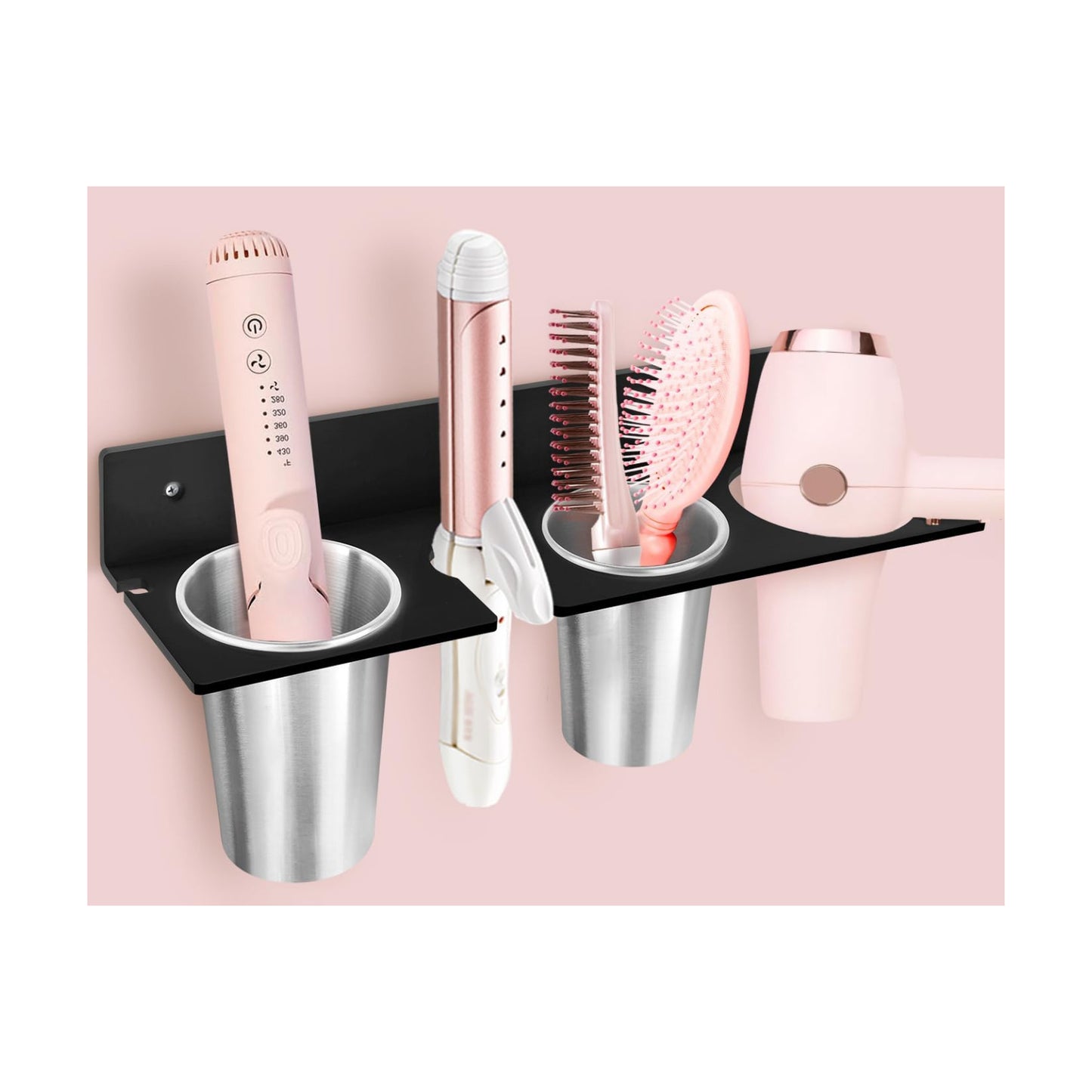 Hair Tool Organizer, Hair Dryer Holder with Heatproof Steel Cups, Acrylic Vanity Organizer for Curling Iron, Flat Iron