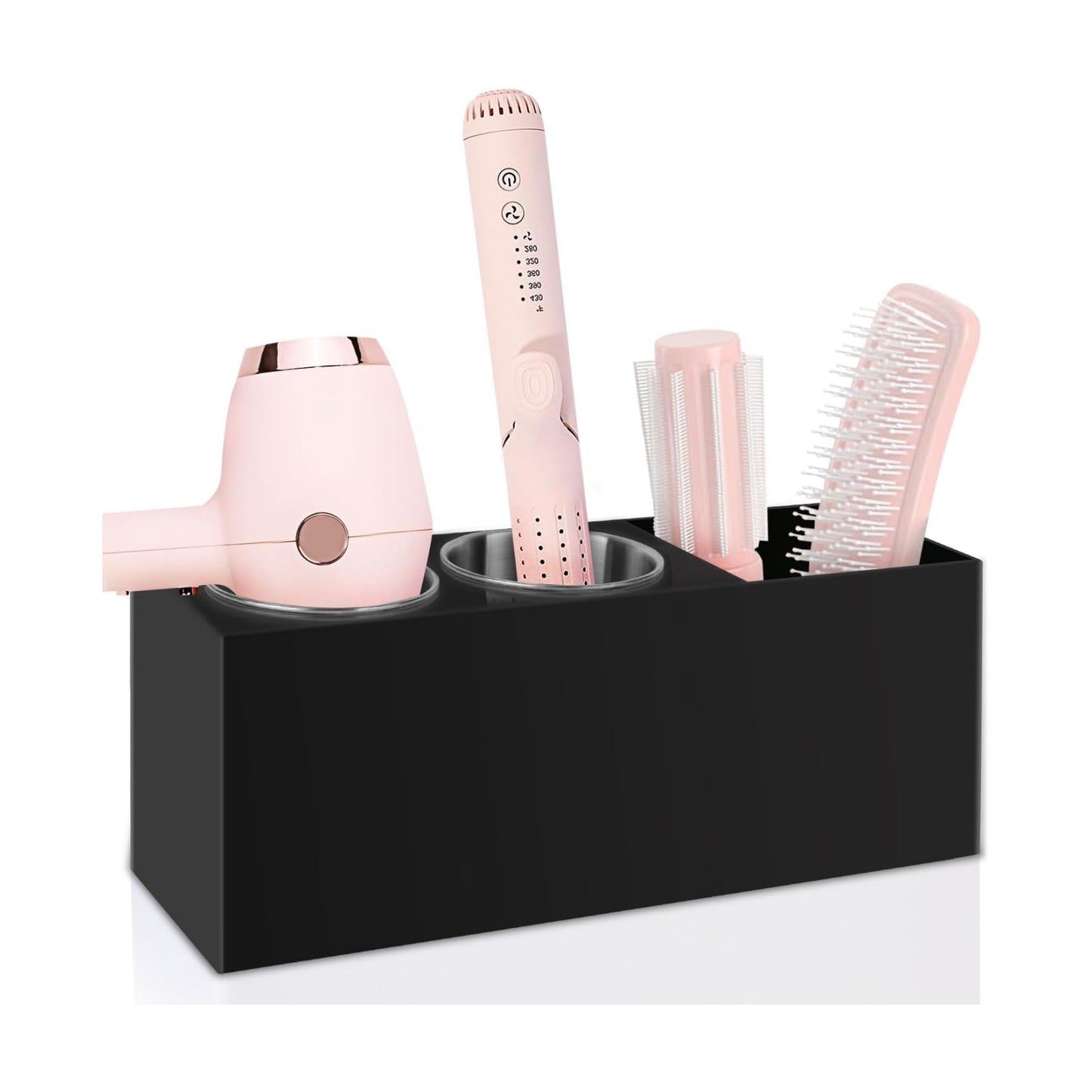 Hair Tool Organizer, Hair Dryer Holder with Heatproof Steel Cups, Acrylic Vanity Organizer for Curling Iron, Flat Iron