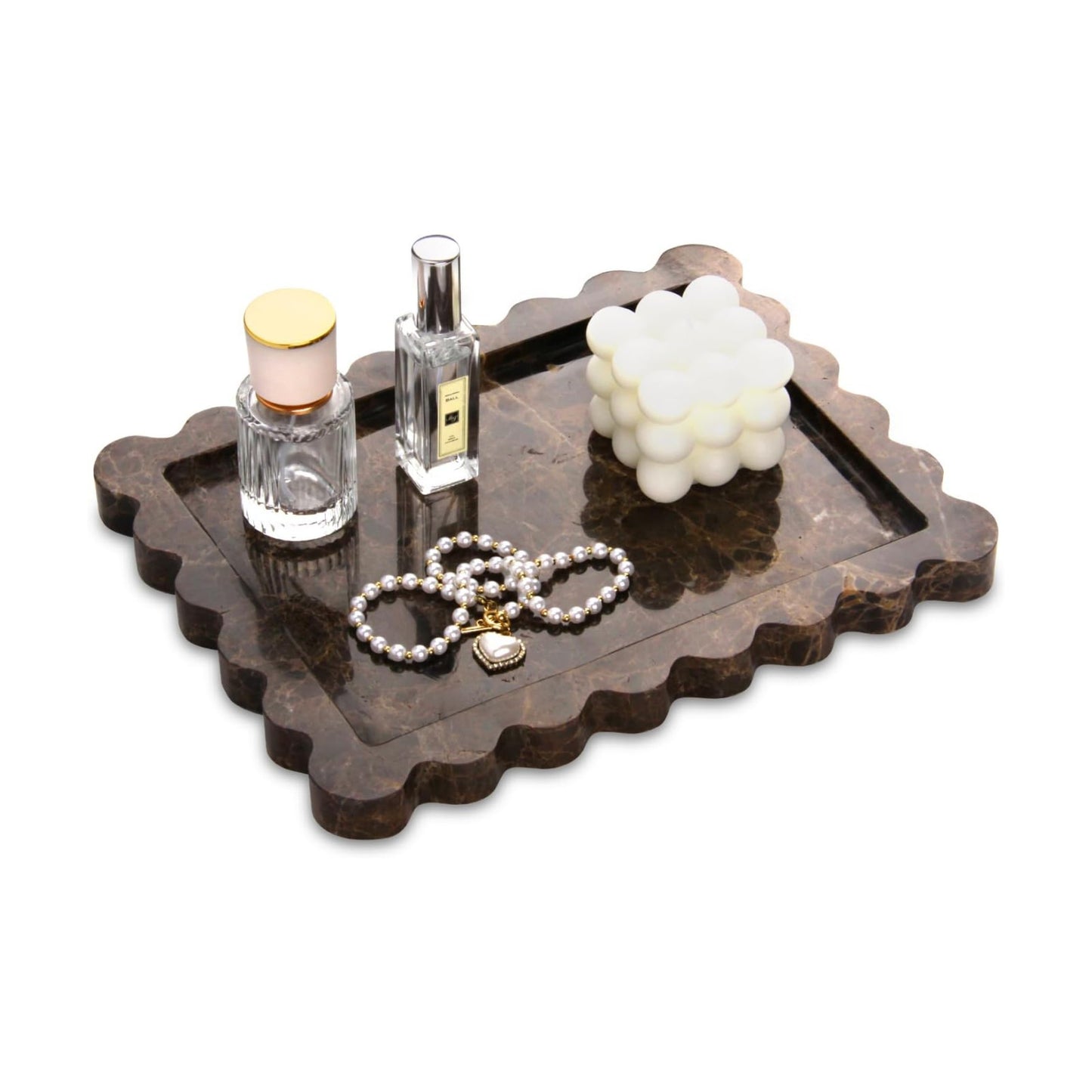 Scalloped Marble Decorative Tray / Light Emperador / 10.8 x 8 x 1.2 / Natural