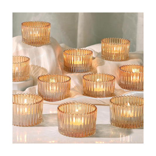 24 Pcs Large Tea Light Holders, Gold Glass Votive Candle Holders
