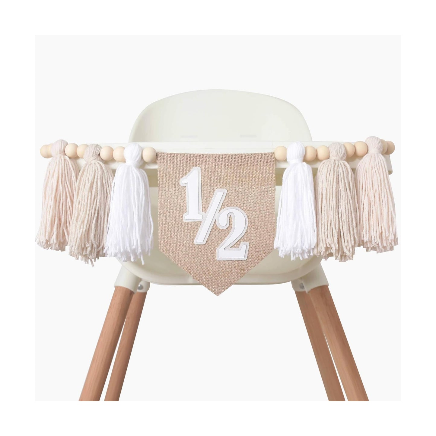 Wood Bead Tassel Garland / White