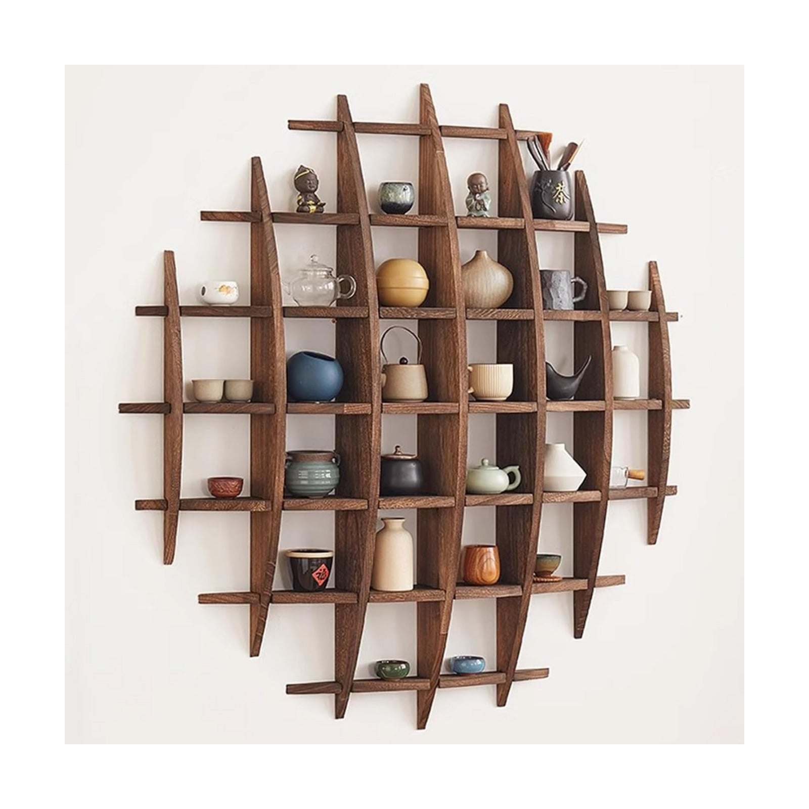 Solid Wood Chinese Tea Cup Holder, Wall Mounted Mug Display Shelf | Wall Decoration Teaware Shelf Storage Rack for