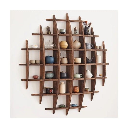 Solid Wood Chinese Tea Cup Holder, Wall Mounted Mug Display Shelf | Wall Decoration Teaware Shelf Storage Rack for